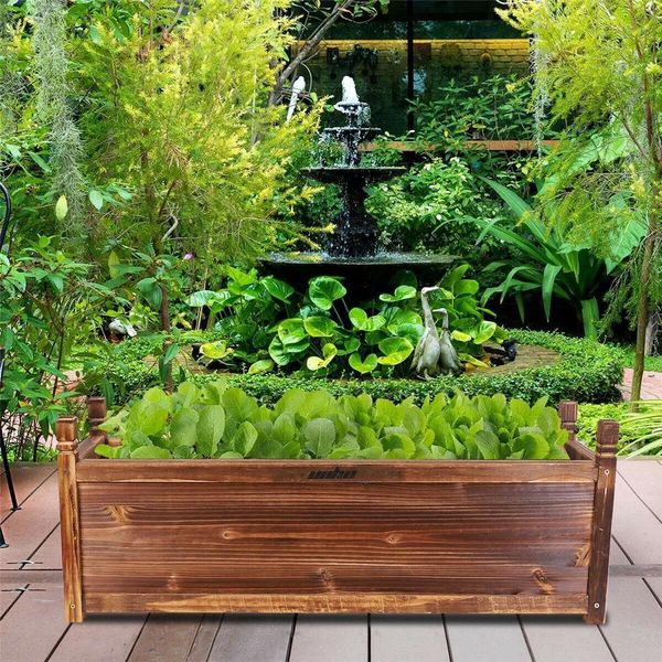 Letto Rialzato - Fioriera - Legno - Misura L - Per Interni Ed Esterni - Ortaggi Ed Erbe Aromatiche - 1 Livello - Marrone Scuro-image