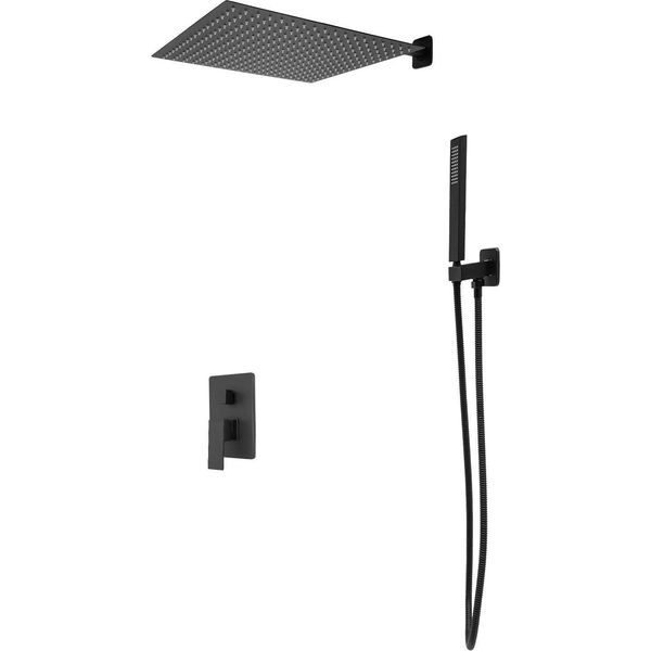 Sistema Doccia - Pannello Doccia Da Incasso A Parete - Doccia A Pioggia 40 Cm - Doccetta - Doppia Leva - Cartuccia In Ceramica - Ottone E Acciaio Inox - Nero-image