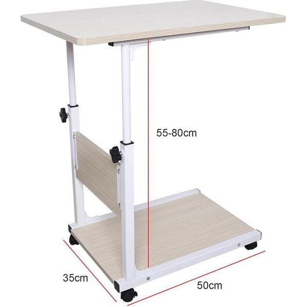 Tavolino E Comodino Mobile - Regolabile In Altezza 55-80 Cm - Piano Di Lavoro 60×40 Cm - 2 Livelli - 4 Ruote Con Freno - Portata 20 Kg - Bianco-image