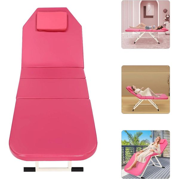 Lettino Da Massaggio - Lettino Cosmetico Portatile Pieghevole A 3 Sezioni - Regolabile - Finto Cuoio - Struttura Tubolare In Acciaio - Borsa Per Il Trasporto - Pieghevole 91×60×26 Cm - Rosa-image