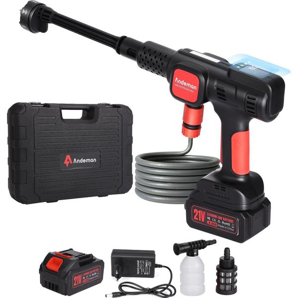 Idropulitrice A Batteria - Pistola Per Autolavaggio - 3 Stadi - Batteria Da 4,0 Ah (1 Pezzo) - Ugello 6 In 1 - Portatile - Oro-image