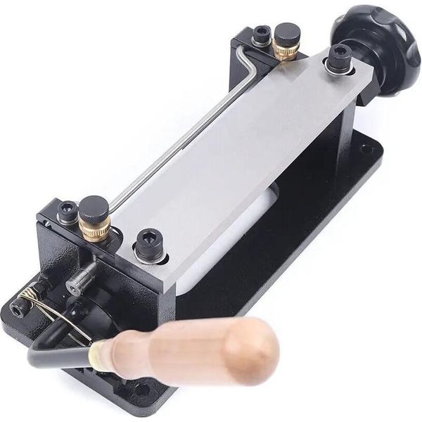 Macchina Per Affilare E Spaccare La Pelle - Versione Manuale - Regolazione 2-6 Mm - Spessore Minimo 1 Mm - Larghezza Massima 7 Cm - Lunghezza Lama 15 Cm - Legno E Acciaio Inox. Larghezza 7 Cm - Lunghezza Lama 15 Cm - Legno/Acciaio Inox/Ferro-image
