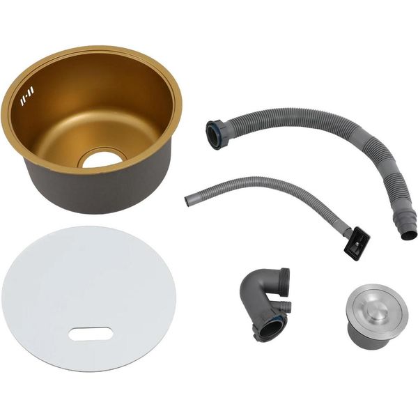 Lavello Da Cucina - Monovasca Rotonda - Ø 36 Cm - Profondità 19 Cm - Acciaio Inox 304 + Acrilico - Montaggio Superiore, Inferiore E A Filo - Giallo-image