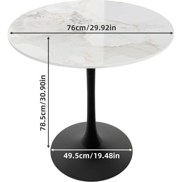 Tavolo Da Pranzo Rotondo - Tavolo Da Bistrot - Piano In Pietra Sinterizzata - Base A Colonna - Altezza 78 Cm - Per 4 Persone - Grigio-Bianco Giada-image
