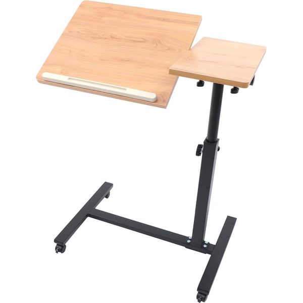 Tavolo Mobile Per Laptop - Scrivania Per Computer Regolabile In Altezza - 58-90 Cm - Ruotabile Di 360° - Forma A U - 4 Ruote Con Freno - Struttura In Mdf E Acciaio-image