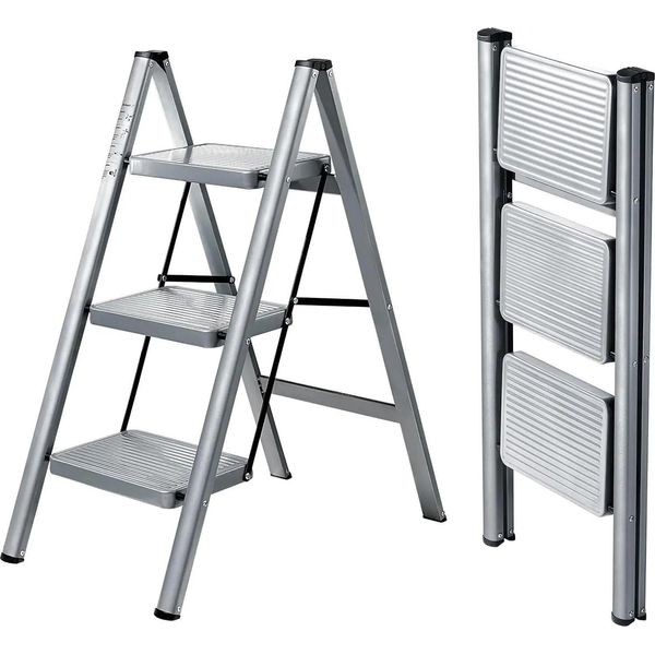 Scala Pieghevole In Alluminio 3,8 M, Scala Telescopica, Pioli Larghi, Piedini Antiscivolo, Leggera E Portatile, Portata 150 Kg-image