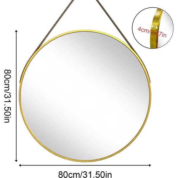Specchio Da Parete Rotondo - Specchio Da Bagno - Ø 80 Cm - Vetro - Per Il Corridoio E Il Bagno - Specchio Per Il Trucco - Oro-image