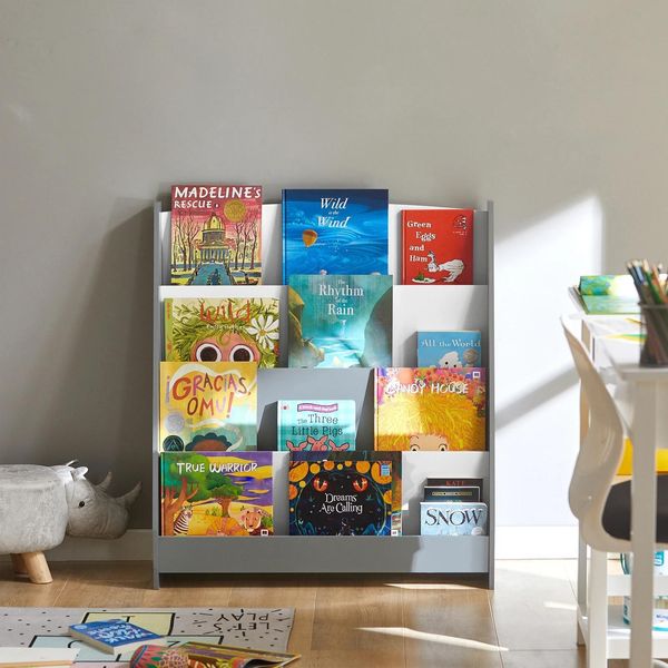 KMB32 Libreria Per Bambini, Portariviste Con 4 Ripiani, Scaffale Per Bambini, Grigio Chiaro-image