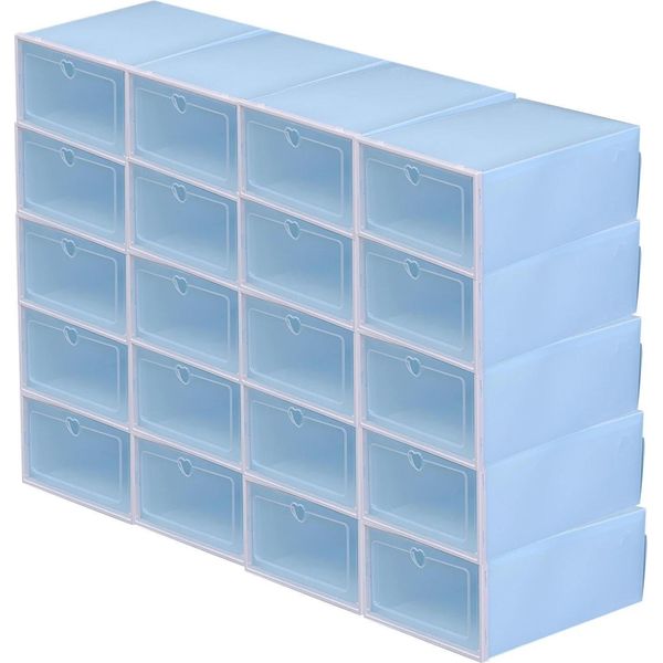 Set Di 20 Scatole Pieghevoli Per Scarpe, Design A Cassetto, Blu Trasparente, Con Coperchio, Impilabili, Plastica Pp, Style 5-image