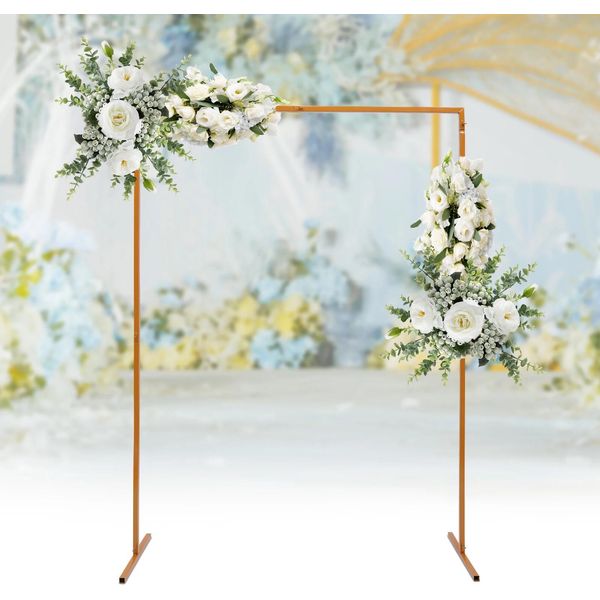 Arco Nuziale Con Piedini, Struttura Quadrata In Metallo 2 X 1,5 M, Giallo, Arco Con Palloncini E Rose, Sfondo Per Eventi-image