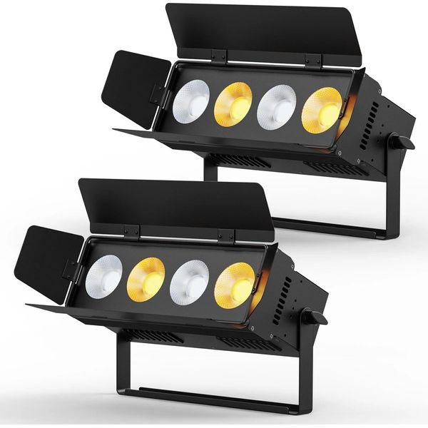Faretto Led Par Da Palco - 200W Cob 2-In-1 - Bianco Caldo/Freddo 3200/6500K - DMX512/RDM 8 Canali - Barndoors - Spina Ue - 2 Pezzi-image