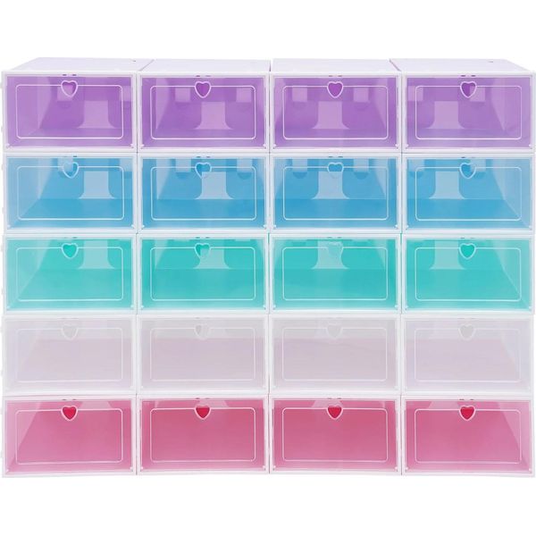 Set Di 20 Scatole Per Scarpe, Design A Cassetto In Plastica Pp, Pieghevoli, Impilabili Con Coperchio, Multicolore, Stile 1-image