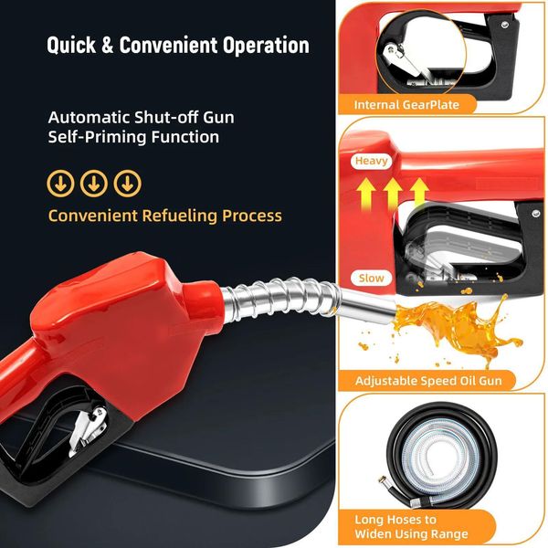 Pompa Diesel 230V, Pompa Carburante Autoadescante, Ugello Automatico, Contatore, Tubo Flessibile Da 4 M, 60 L/Min, Rosso, Spina Ue-image