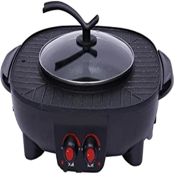 Grill Elettrico E Hotpot - Griglia Da Tavolo 2 In 1 - 2100 W - Senza Fumo - Pentola Shabu Shabu - Riscaldamento Rapido - Montaggio Semplice - Nero-image