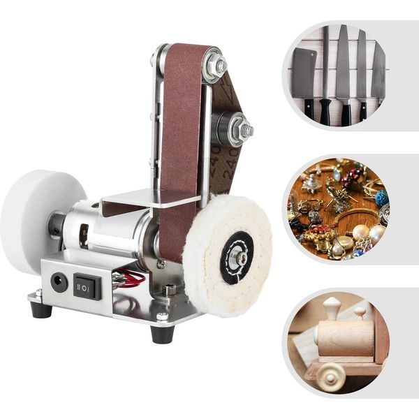 Mini Levigatrice A Nastro Con Motore 775, Smerigliatrice/Lucidatrice Elettrica Da Banco, Acciaio Inox 304, Velocità Variabile In Continuo, Bianco-image