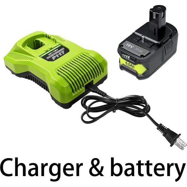 Per Ryobi One+, Batteria E Caricatore, 18V 6Ah Li-Ion, Giallo, 1X Batteria 1X Caricatore, Compatibile Con P108 P104 P107 RB18L50 RB18L20-image
