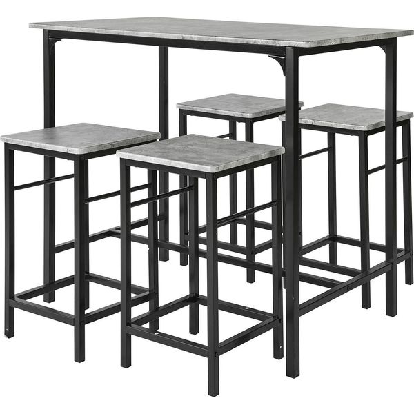 OGT11 Set Di Tavoli Da Bar, Gruppo Di Sedute Bistrot Da 5 Pezzi Con 4 Sedie, Grigio Scuro-image