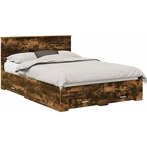 Vidaxl Struttura Letto In Rovere Affumicato 140 X 190 Cm Materiale A Base Di Legno-image