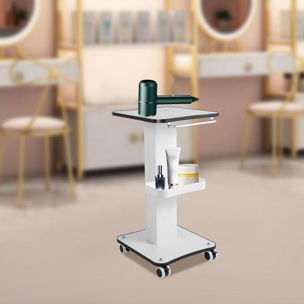 Carrello Per Cosmetici - Carrello - 4 Ruote (2 Con Freno) - Portata 40 Kg - Legno E Metallo - Con Maniglia - Per Attrezzature Mediche E Di Bellezza - Bianco-image