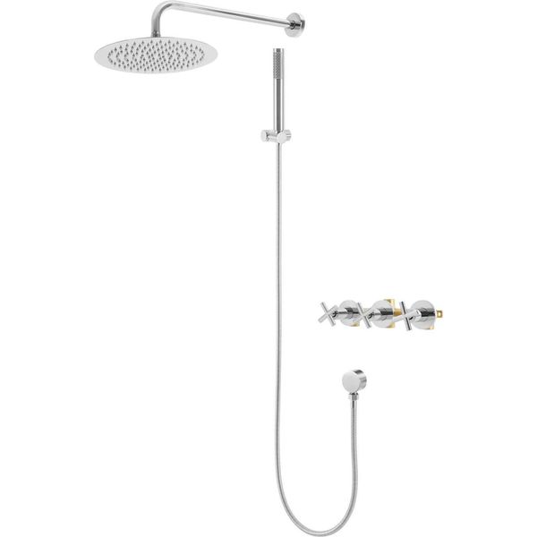 Set Doccia Moderno - Doccia A Pioggia Con Doccetta - Acciaio Inox - Soffione Da 25 Cm - Tubo Flessibile Da 1,5 M - Braccio Doccia Da 40 Cm - Cartuccia In Ceramica - Argento/Grigio Chiaro-image