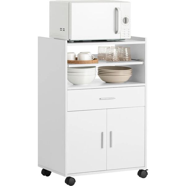 FSB09 Carrello Da Cucina E Microonde, Colore Avorio, Con Rotelle E Ripiano Estraibile-image