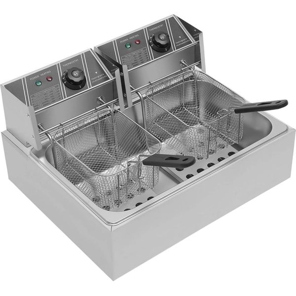 Friggitrice A Vasca Singola 12 L, 2 Cestelli, Acciaio Inox, 2 Zone Di Riscaldamento Con Controllo Indipendente Della Temperatura, Grigio Chiaro-image