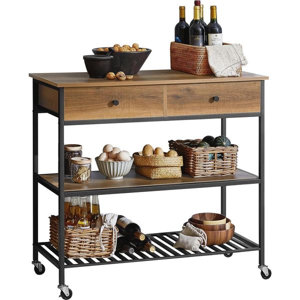 FKW112-PF Carrello Da Cucina, Marrone, Con 4 Rotelle, 2 Cassetti E 2 Ripiani-image