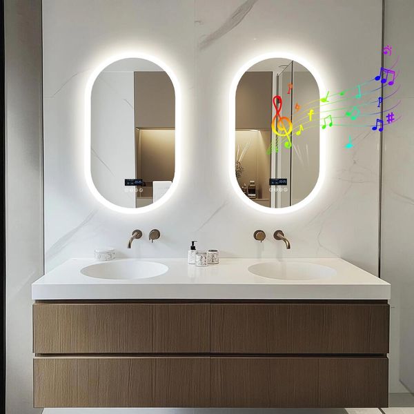 Specchio Da Bagno A Led - Ovale, Da Parete - Antiappannamento - Senza Cornice - Alluminio - 50X80 Cm - Bianco-image