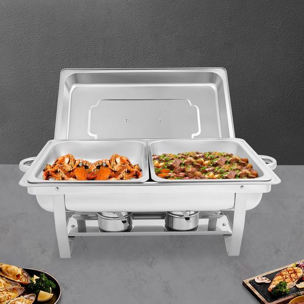 Set Buffet Di Piatti Chafing - Scaldavivande/Server A 2 Pieghe - Acciaio Inossidabile - Per Catering, Matrimoni Ed Eventi - Argento-image