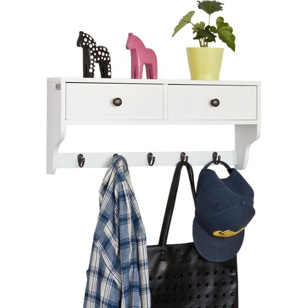 FRG178-W Armadio A Muro Con Ripiano E Appendiabiti, 2 Cassetti E 5 Ganci, Mdf, Bianco-image