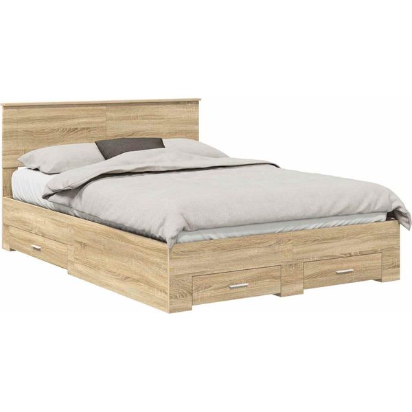 Vidaxl Struttura Letto Con Testiera In Rovere Sonoma 140 X 190 Cm Materiale A Base Di Legno-image