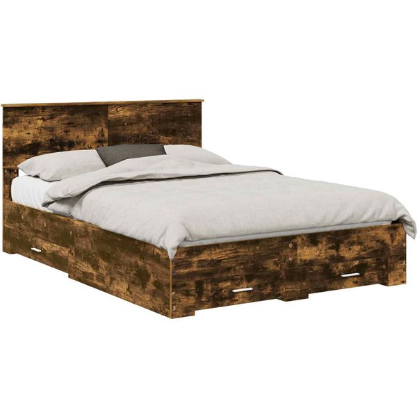 Vidaxl Struttura Letto In Rovere Affumicato 140 X 190 Cm Materiale A Base Di Legno-image