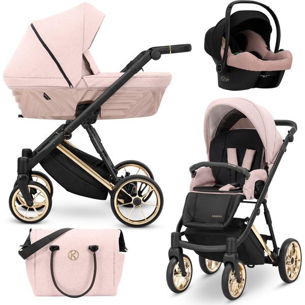 Carrozzina Kunert Ivento Premium 3In1 Rosa Con Struttura E Accessori Dorati-image