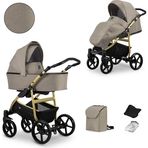 Carrozzina Kunert Mata 2In1 In Marrone Con Telaio Dorato - Comfort Elegante E Massima Sicurezza-image