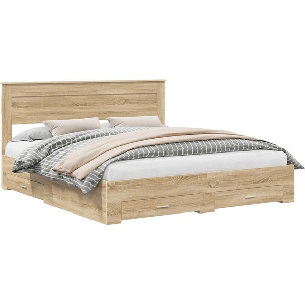 Vidaxl Struttura Letto Con Testiera In Rovere Sonoma 180 X 200 Cm Materiale A Base Di Legno-image