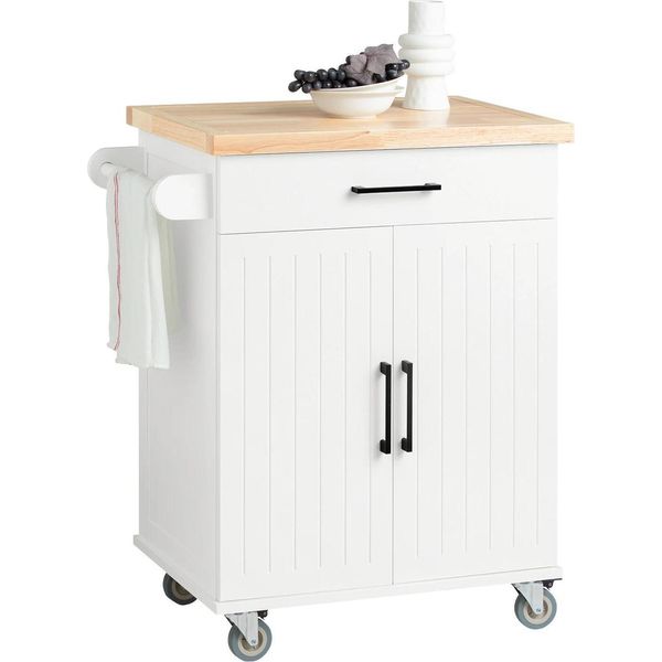 FKW119-WN Carrello Da Cucina, Carrello Di Servizio Su Rotelle Con Piano Di Lavoro E Spazio Di Archiviazione, Bianco-image