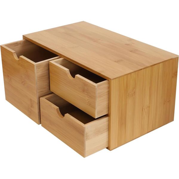 Organizzatore Da Scrivania - Mini Cassettiera - 3 Cassetti - Rettangolare - In Bambù Naturale - Per Casa E Ufficio - Rosso-image