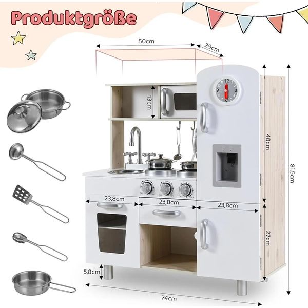 Cucina In Legno Per Bambini, Cucina Da Gioco Con Accessori, Nera, Effetti Luminosi E Sonori Simulati, Sty2, 81 X 74 X 30 Cm-image