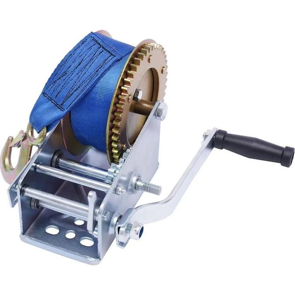 Argano Manuale, Argano A Cinghia 3500 Lbs (1588 Kg), Cinghia 10 M, Blu - Per Barca, Rimorchio, Officina, Garage-image