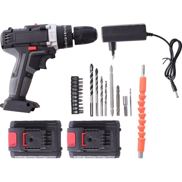 Trapano A Percussione A Batteria, 48VF, Motore A Spazzole, Velocità Massima A Vuoto 1350 Giri/Min, Mandrino Da 1/2", Nero"-image