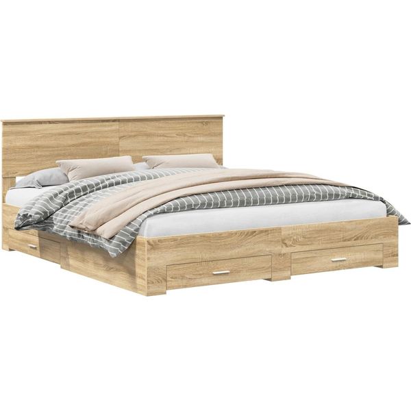 Vidaxl Struttura Letto Con Testiera In Rovere Sonoma 180 X 200 Cm Materiale A Base Di Legno-image
