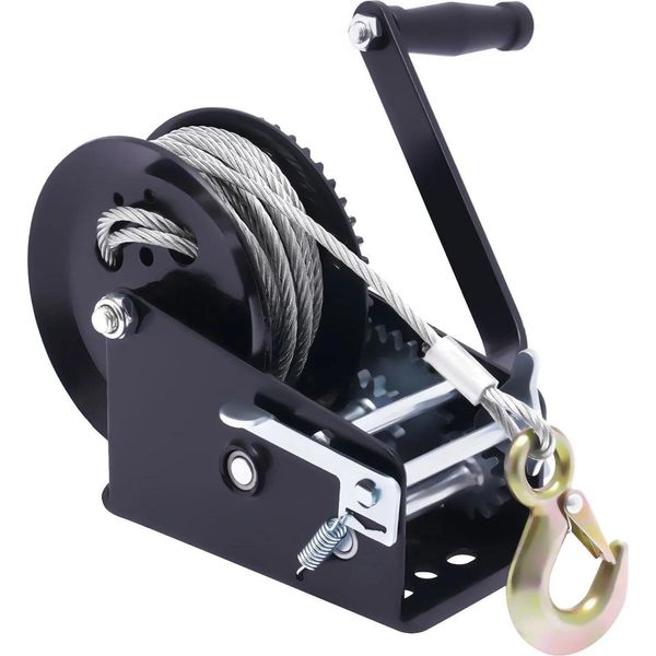 Argano Manuale A Cavo Per Barca/Rimorchio - Manuale - Cavo 10 M - Forza Di Trazione 272 Kg - Nero-image