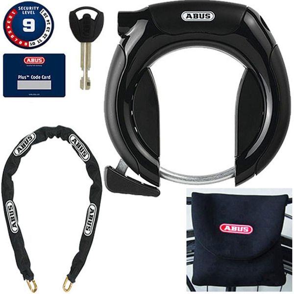 Lucchetto Da Telaio Abus Pro Shield Plus 5950 Nr - Set Di Lucchetti Per Bicicletta Con Catena 6KS/85 E Custodia Per Lucchetto ST5950 - Chiave Rimovibile Dal Lucchetto Da Telaio Quando La Serratura è Aperta - 8,5 Mm - Livello Di Sicurezza Abus 9 - Nero-image