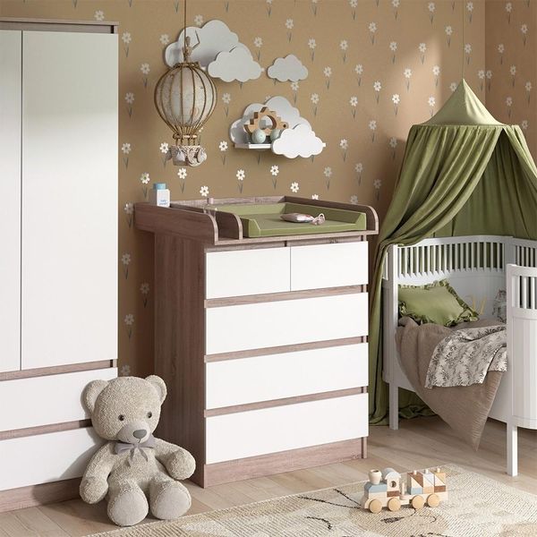 Vicco Fasciatoio Emma, 80 X 110.2 Cm Con 5 Cassetti, Sonoma/Bianco-image