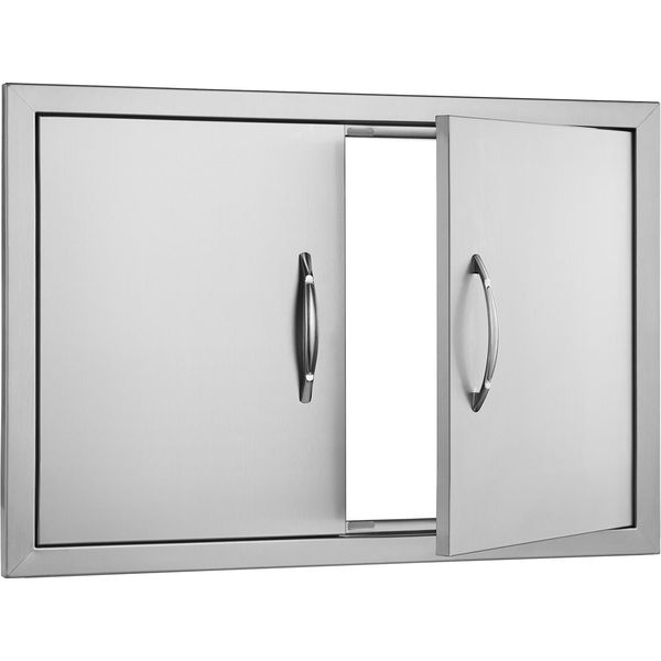 Succebuy Porta Di Accesso Al Barbecue, 711 X 482 Mm, Doppia Porta Per Cucina Da Esterno, Porta Da Incasso In Acciaio Inox, Porta Verticale A Parete Con Maniglie, Per Isola Barbecue, Stazione Barbecue, Armadietti Da Esterno-image