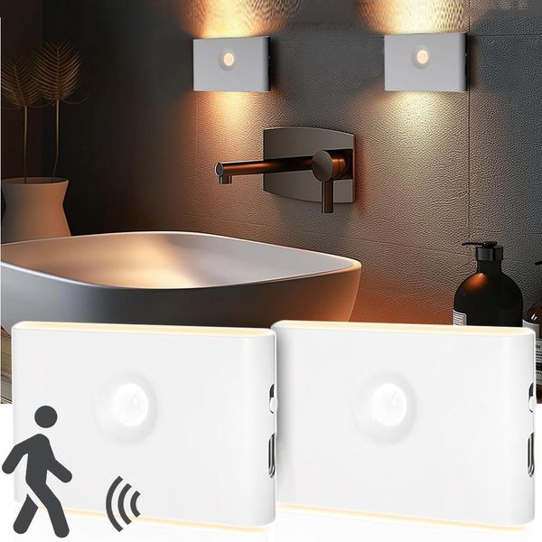 2X Applique Led Luce Notturna Con Rilevatore Di Movimento Usb Ricaricabile Luce Crepuscolare Bianco Caldo Per Scale, Decorazione Armadi-image