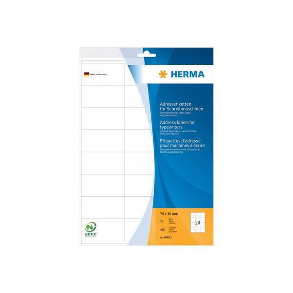Herma 4443 Etichette Per Indirizzi Herma Angoli Di Carta 70X36 Mm Appuntiti 480 Pz.-image