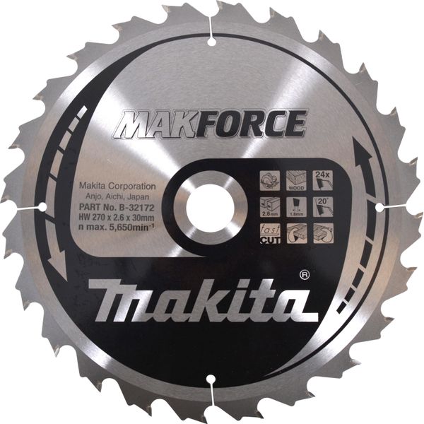 Lama Per Sega Circolare Makita Makforce Tct T.C.T. - 270 X 30 Mm - 24 Denti - Legno-image