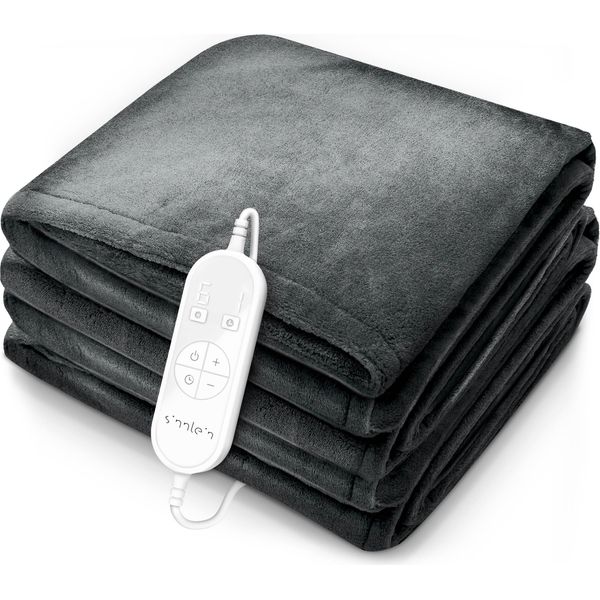 Coperta Riscaldante Sinnlein® Peluche 160 X 120 Cm Grigio SÜD Gs | Coperta Riscaldante Elettrica Con Spegnimento Automatico | Coperta Accogliente | Funzione Timer | 9 Impostazioni Di Temperatura | Lavabile Fino A 40°C | Display Digitale-image