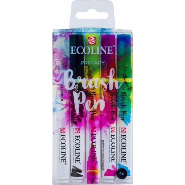 Talens Ecoline - Penna A Pennello Ecoline Primary Penny Con 5 Colori Soffio A 5 Pezzi-image